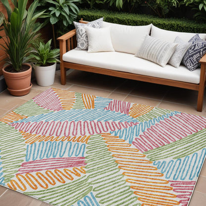 Tabselect Home Line 8' X 10' Blue Green And Pink Floral Washable Indoor Outdoor Area Rug