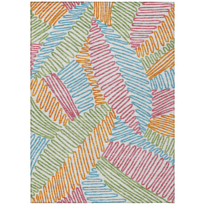 Tabselect Home Line 8' X 10' Blue Green And Pink Floral Washable Indoor Outdoor Area Rug