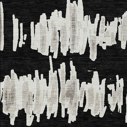 Tabselect Home Line 5' X 8' Black Ivory And Gray Striped Washable Indoor Outdoor Area Rug