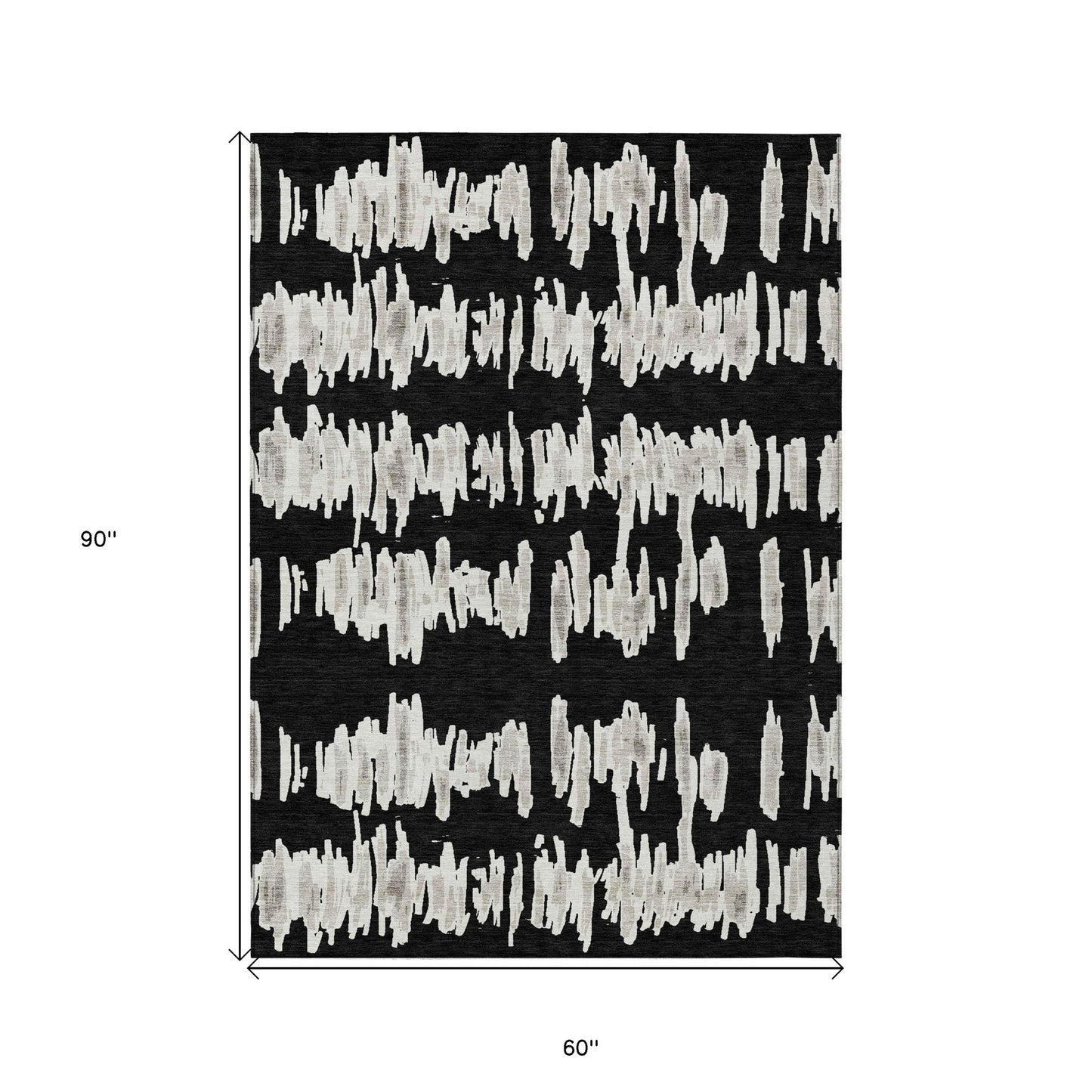 Tabselect Home Line 5' X 8' Black Ivory And Gray Striped Washable Indoor Outdoor Area Rug