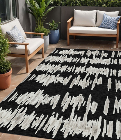 Tabselect Home Line 5' X 8' Black Ivory And Gray Striped Washable Indoor Outdoor Area Rug