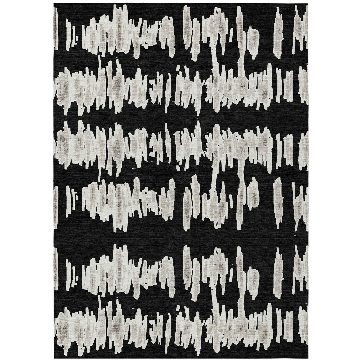 Tabselect Home Line 5' X 8' Black Ivory And Gray Striped Washable Indoor Outdoor Area Rug