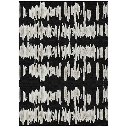 Tabselect Home Line 5' X 8' Black Ivory And Gray Striped Washable Indoor Outdoor Area Rug