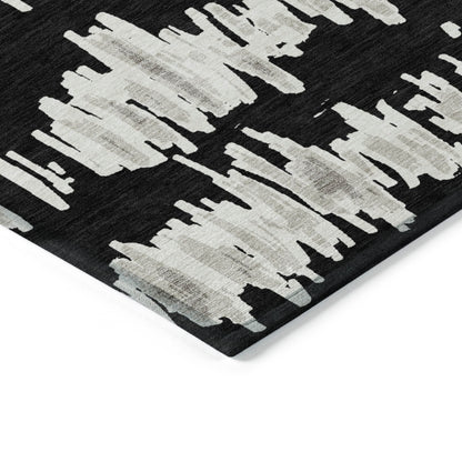 Tabselect Home Line 5' X 8' Black Ivory And Gray Striped Washable Indoor Outdoor Area Rug
