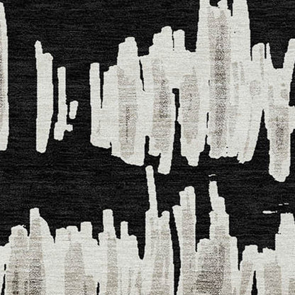 Tabselect Home Line 5' X 8' Black Ivory And Gray Striped Washable Indoor Outdoor Area Rug