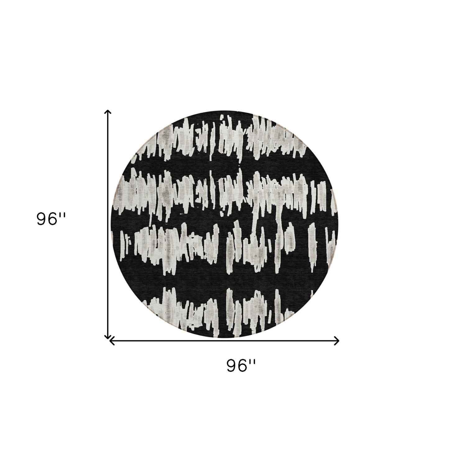 Tabselect Home Line 8' Black Ivory And Gray Round Striped Washable Indoor Outdoor Area Rug