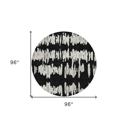 Tabselect Home Line 8' Black Ivory And Gray Round Striped Washable Indoor Outdoor Area Rug