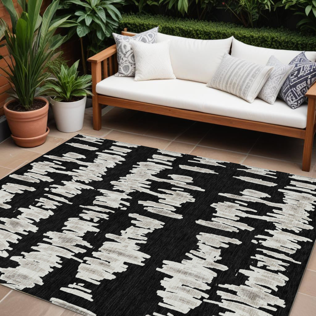 Tabselect Home Line 8' X 10' Black Ivory And Gray Striped Washable Indoor Outdoor Area Rug