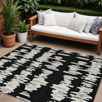 Tabselect Home Line 8' X 10' Black Ivory And Gray Striped Washable Indoor Outdoor Area Rug