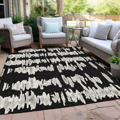 Tabselect Home Line 8' X 10' Black Ivory And Gray Striped Washable Indoor Outdoor Area Rug