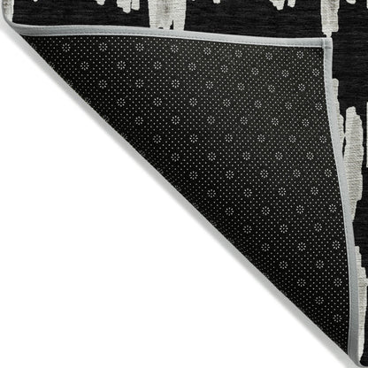 Tabselect Home Line 8' X 10' Black Ivory And Gray Striped Washable Indoor Outdoor Area Rug