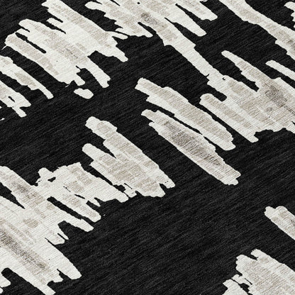 Tabselect Home Line 8' X 10' Black Ivory And Gray Striped Washable Indoor Outdoor Area Rug