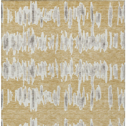 Tabselect Home Line 5' X 8' Gold Gray And Ivory Striped Washable Indoor Outdoor Area Rug