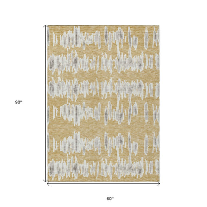 Tabselect Home Line 5' X 8' Gold Gray And Ivory Striped Washable Indoor Outdoor Area Rug