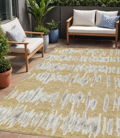 Tabselect Home Line 5' X 8' Gold Gray And Ivory Striped Washable Indoor Outdoor Area Rug
