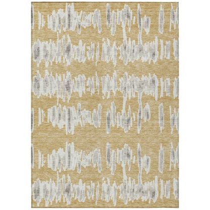 Tabselect Home Line 5' X 8' Gold Gray And Ivory Striped Washable Indoor Outdoor Area Rug