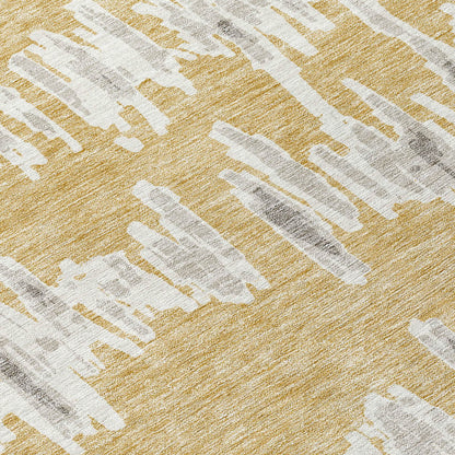 Tabselect Home Line 5' X 8' Gold Gray And Ivory Striped Washable Indoor Outdoor Area Rug