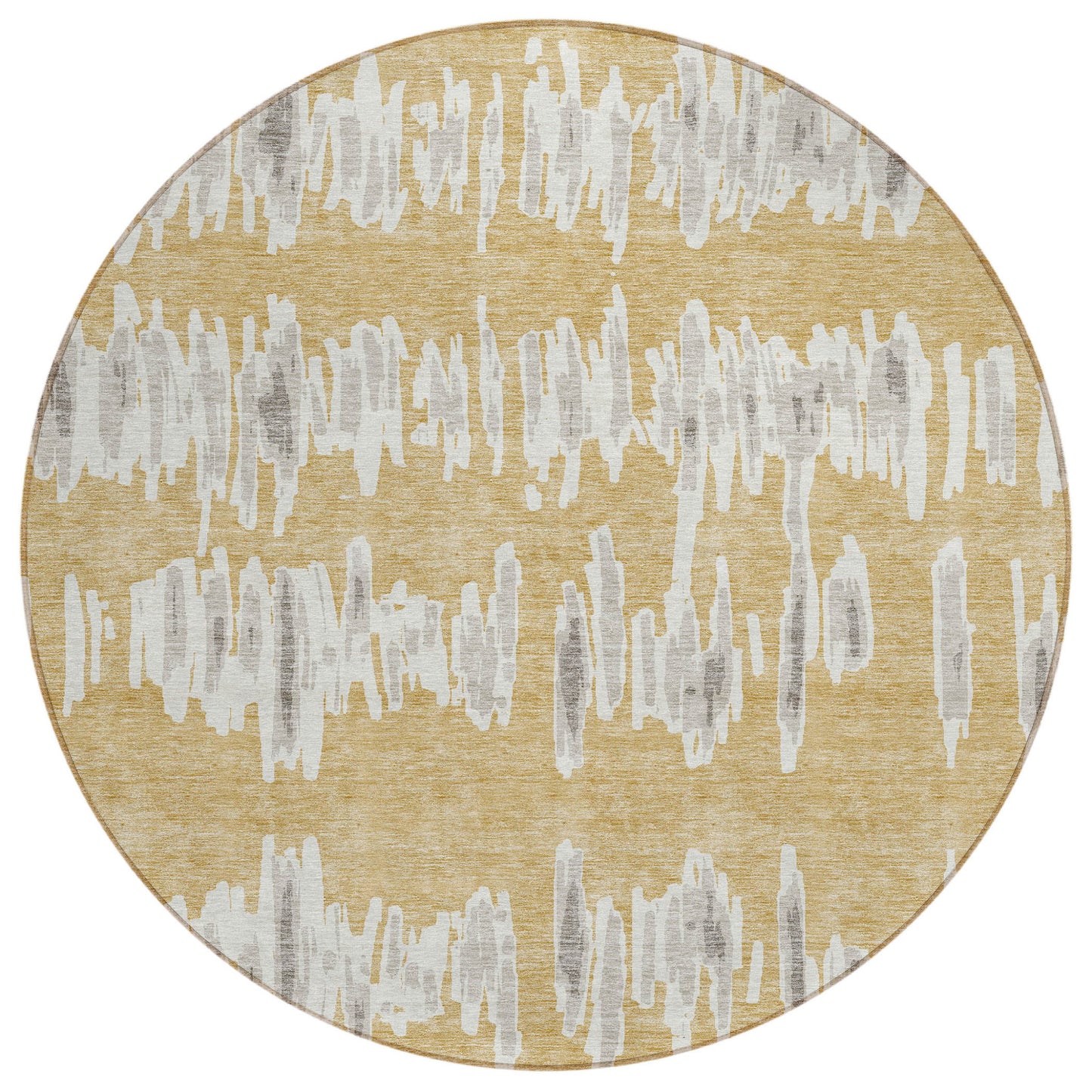 Tabselect Home Line 8' Gold Gray And Ivory Round Striped Washable Indoor Outdoor Area Rug