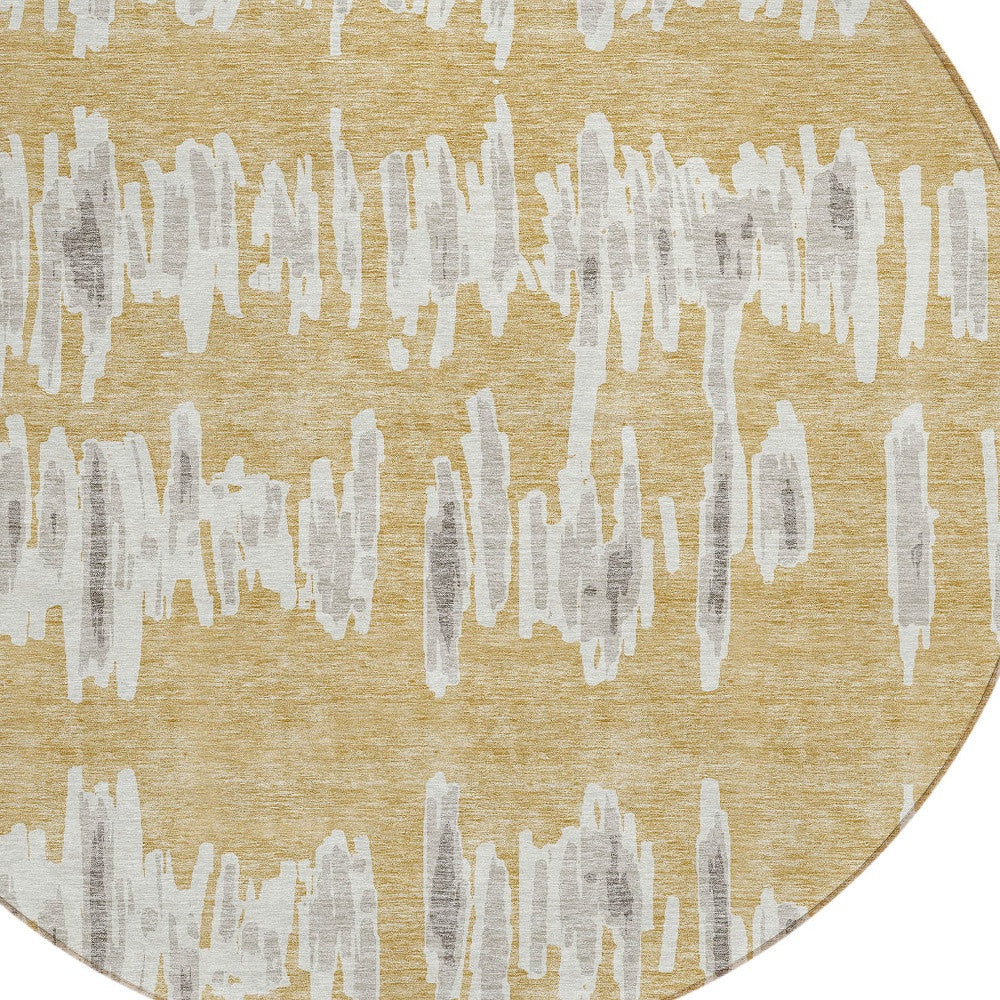 Tabselect Home Line 8' Gold Gray And Ivory Round Striped Washable Indoor Outdoor Area Rug