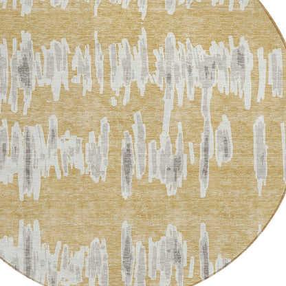 Tabselect Home Line 8' Gold Gray And Ivory Round Striped Washable Indoor Outdoor Area Rug