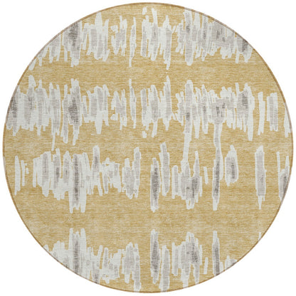 Tabselect Home Line 8' Gold Gray And Ivory Round Striped Washable Indoor Outdoor Area Rug