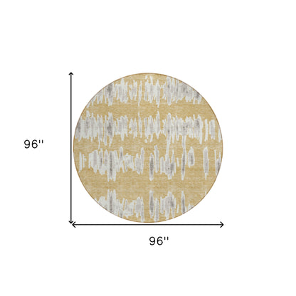 Tabselect Home Line 8' Gold Gray And Ivory Round Striped Washable Indoor Outdoor Area Rug