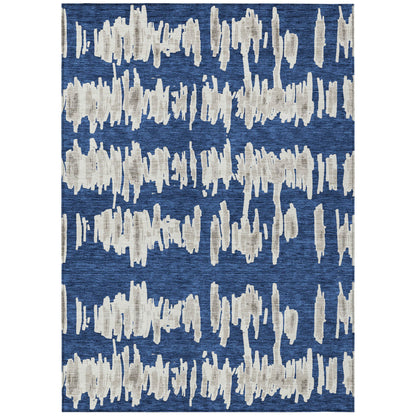 Tabselect Home Line 5' X 8' Navy Blue Gray And Ivory Striped Washable Indoor Outdoor Area Rug