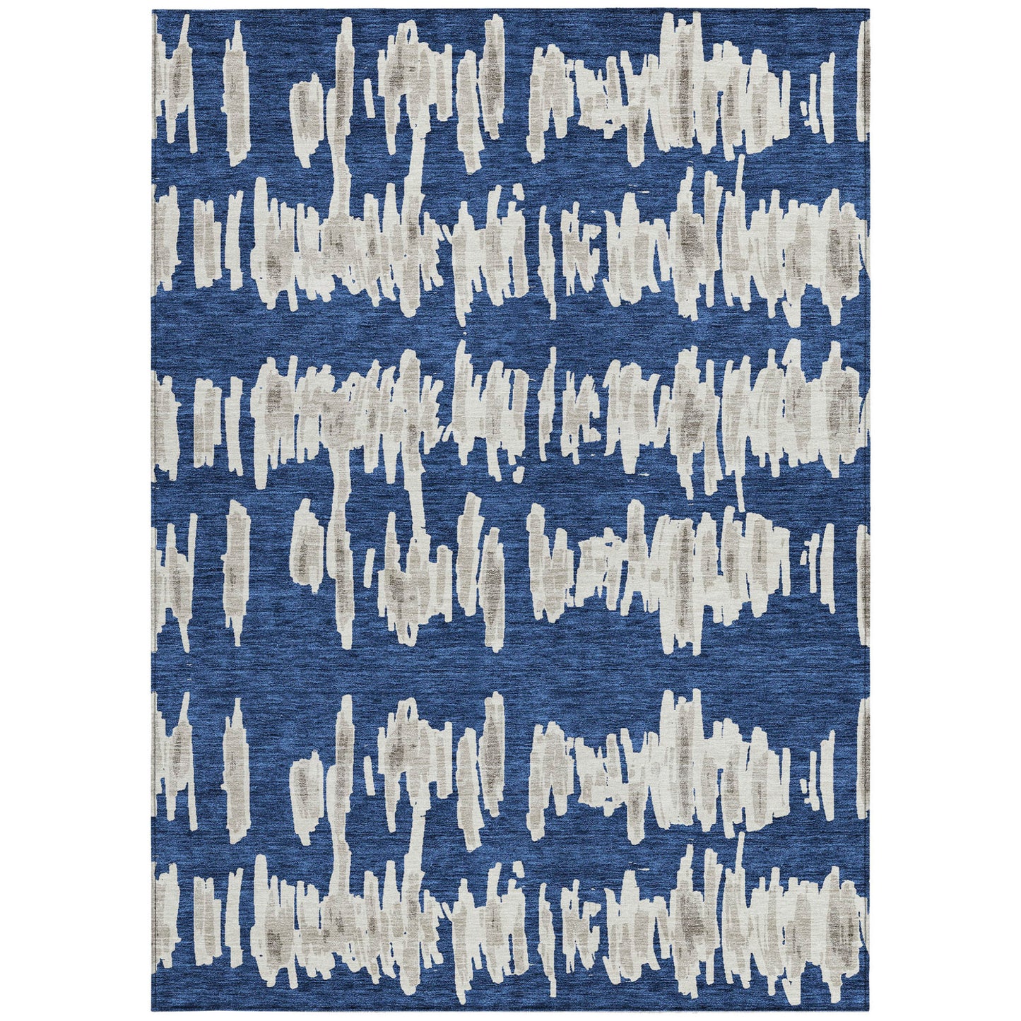 Tabselect Home Line 5' X 8' Navy Blue Gray And Ivory Striped Washable Indoor Outdoor Area Rug