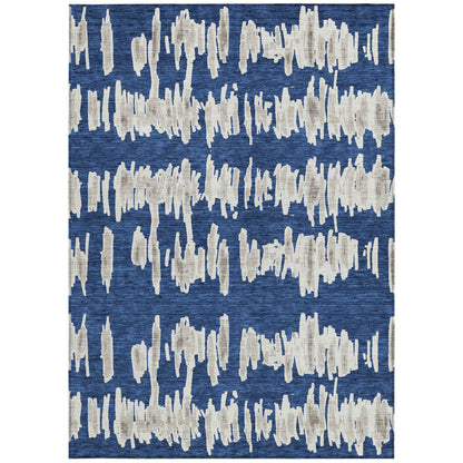 Tabselect Home Line 5' X 8' Navy Blue Gray And Ivory Striped Washable Indoor Outdoor Area Rug