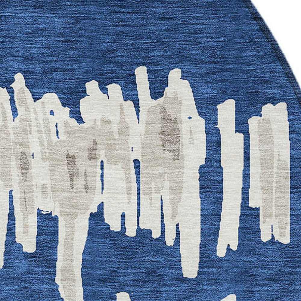 Tabselect Home Line 8' Navy Blue Gray And Ivory Round Striped Washable Indoor Outdoor Area Rug