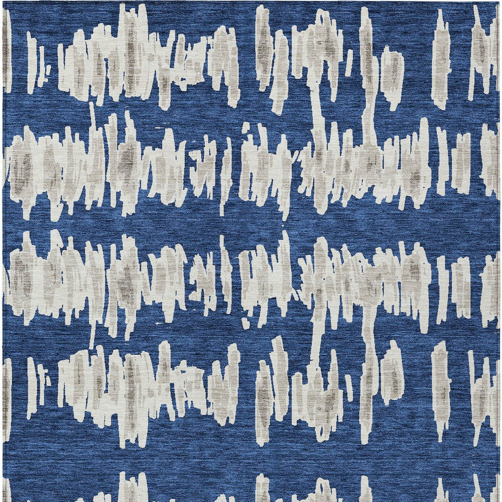 Tabselect Home Line 8' X 10' Navy Blue Gray And Ivory Striped Washable Indoor Outdoor Area Rug