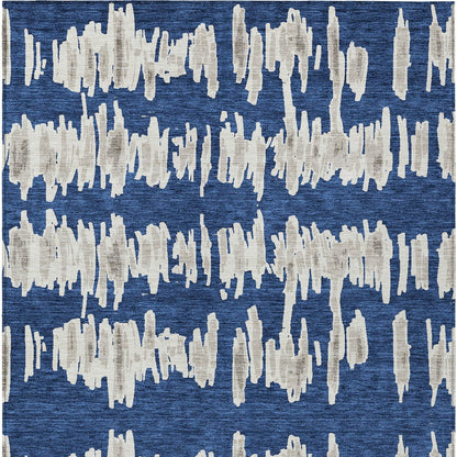 Tabselect Home Line 8' X 10' Navy Blue Gray And Ivory Striped Washable Indoor Outdoor Area Rug