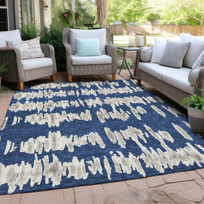 Tabselect Home Line 8' X 10' Navy Blue Gray And Ivory Striped Washable Indoor Outdoor Area Rug