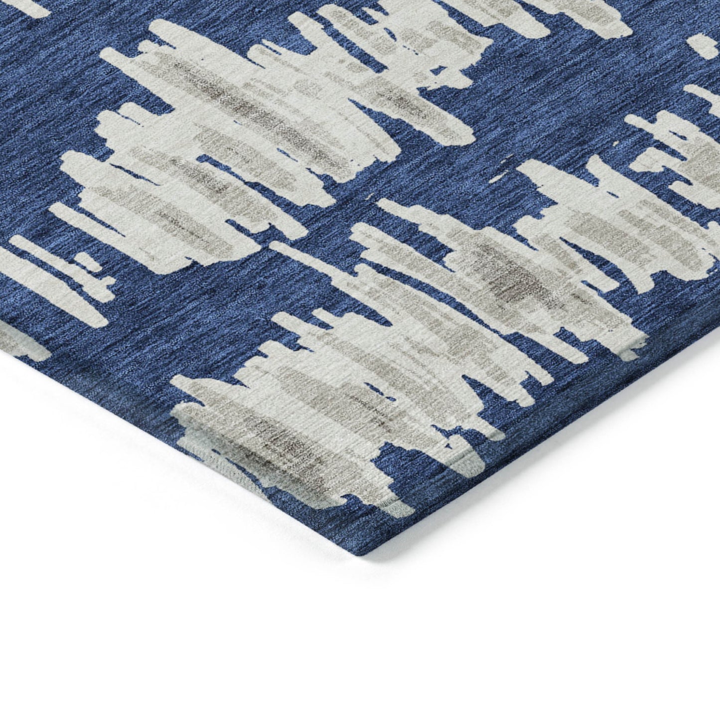Tabselect Home Line 8' X 10' Navy Blue Gray And Ivory Striped Washable Indoor Outdoor Area Rug