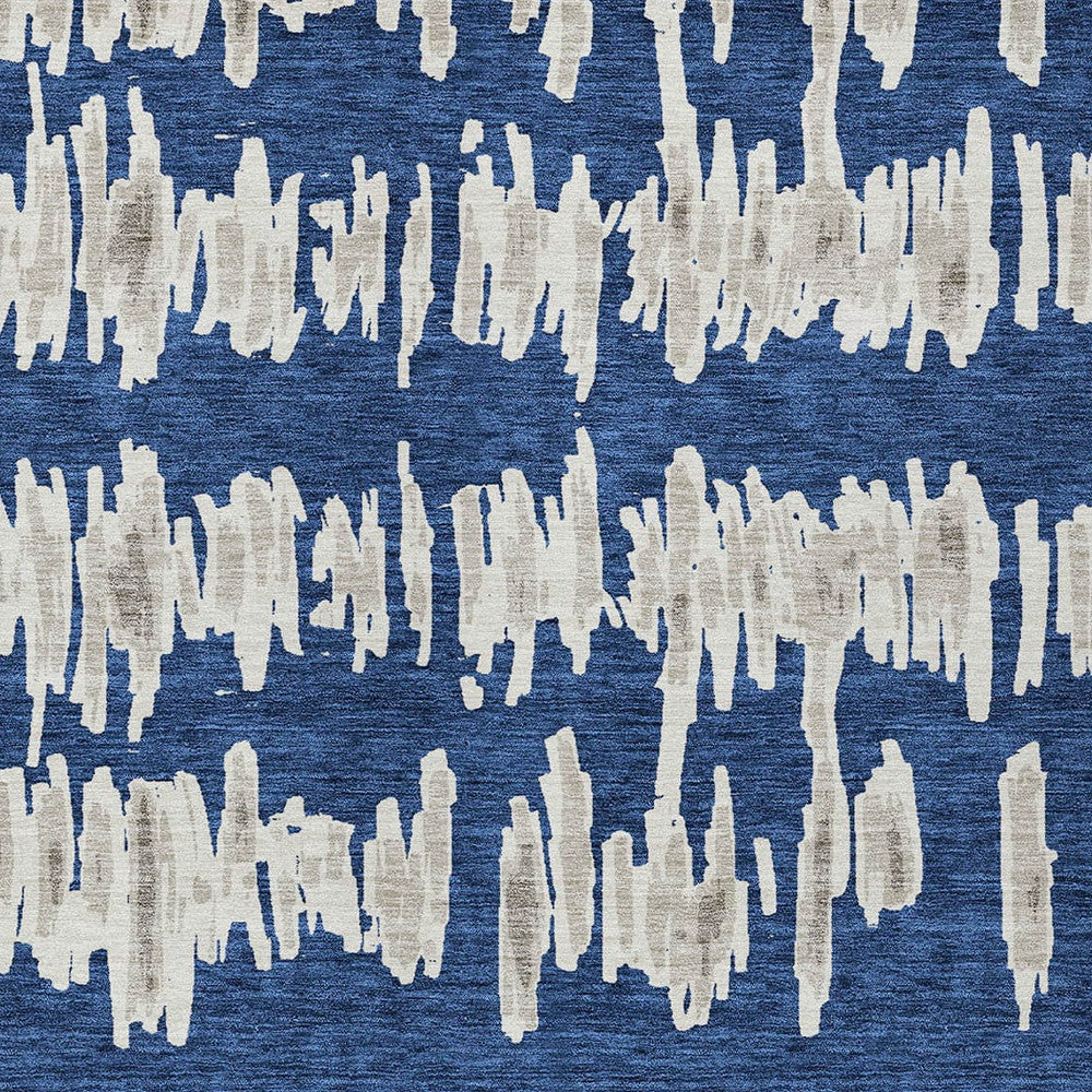 Tabselect Home Line 8' X 10' Navy Blue Gray And Ivory Striped Washable Indoor Outdoor Area Rug