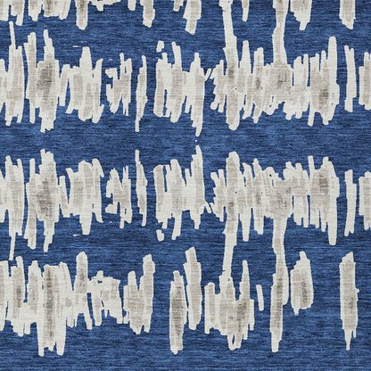 Tabselect Home Line 8' X 10' Navy Blue Gray And Ivory Striped Washable Indoor Outdoor Area Rug