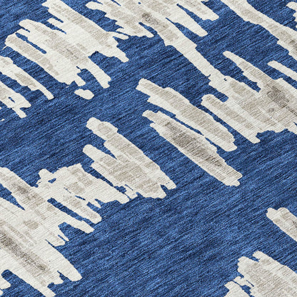 Tabselect Home Line 8' X 10' Navy Blue Gray And Ivory Striped Washable Indoor Outdoor Area Rug