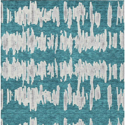 Tabselect Home Line 5' X 8' Teal Blue And Gray Striped Washable Indoor Outdoor Area Rug