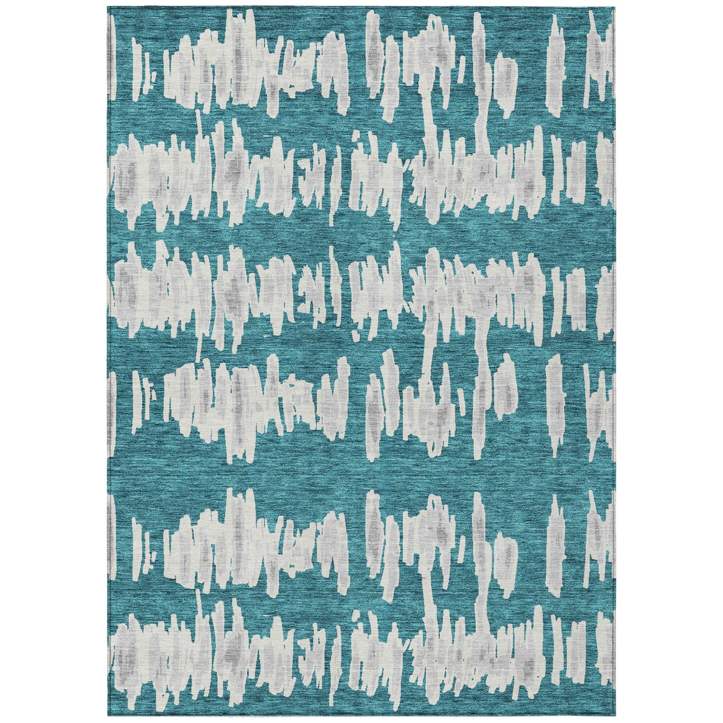 Tabselect Home Line 5' X 8' Teal Blue And Gray Striped Washable Indoor Outdoor Area Rug