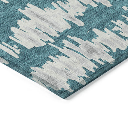 Tabselect Home Line 5' X 8' Teal Blue And Gray Striped Washable Indoor Outdoor Area Rug