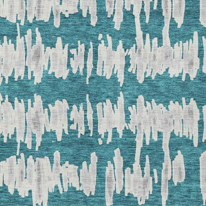 Tabselect Home Line 5' X 8' Teal Blue And Gray Striped Washable Indoor Outdoor Area Rug