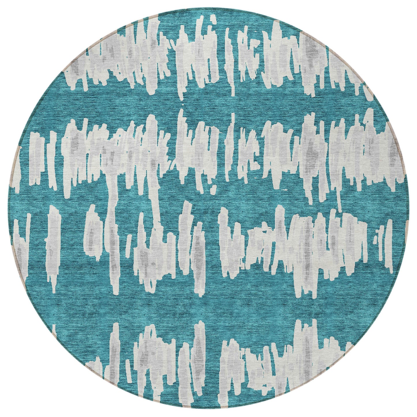Tabselect Home Line 8' Teal Blue And Gray Round Striped Washable Indoor Outdoor Area Rug