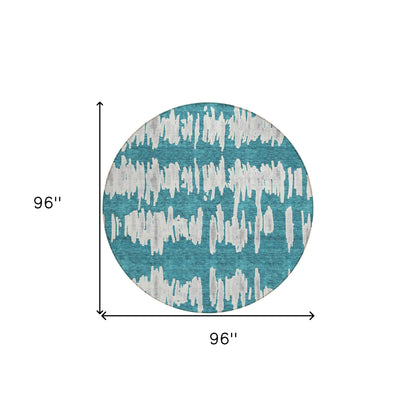 Tabselect Home Line 8' Teal Blue And Gray Round Striped Washable Indoor Outdoor Area Rug