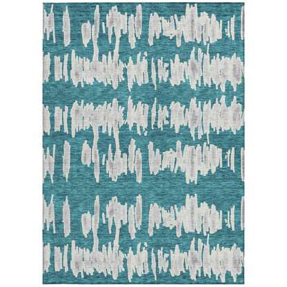 Tabselect Home Line 8' X 10' Teal Blue And Gray Striped Washable Indoor Outdoor Area Rug