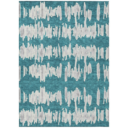 Tabselect Home Line 8' X 10' Teal Blue And Gray Striped Washable Indoor Outdoor Area Rug
