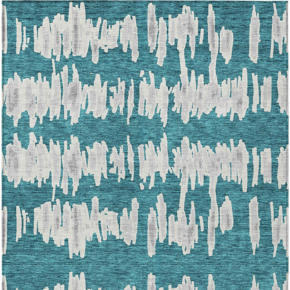 Tabselect Home Line 8' X 10' Teal Blue And Gray Striped Washable Indoor Outdoor Area Rug