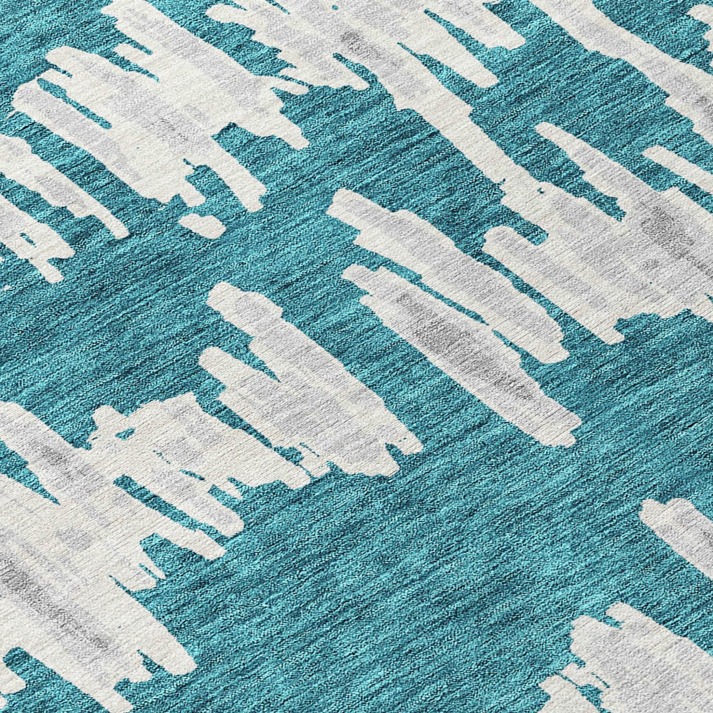 Tabselect Home Line 8' X 10' Teal Blue And Gray Striped Washable Indoor Outdoor Area Rug