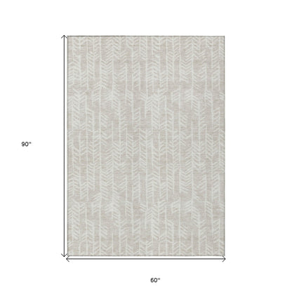 Tabselect Home Line 5' X 8' Beige And Ivory Tribal Washable Indoor Outdoor Area Rug