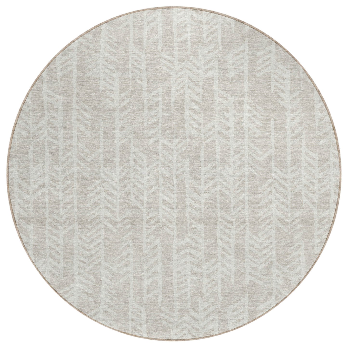 Tabselect Home Line 8' Beige And Ivory Round Tribal Washable Indoor Outdoor Area Rug