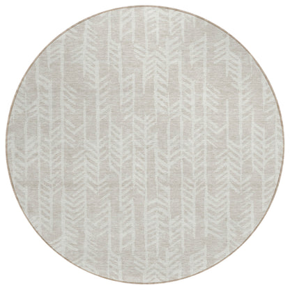 Tabselect Home Line 8' Beige And Ivory Round Tribal Washable Indoor Outdoor Area Rug
